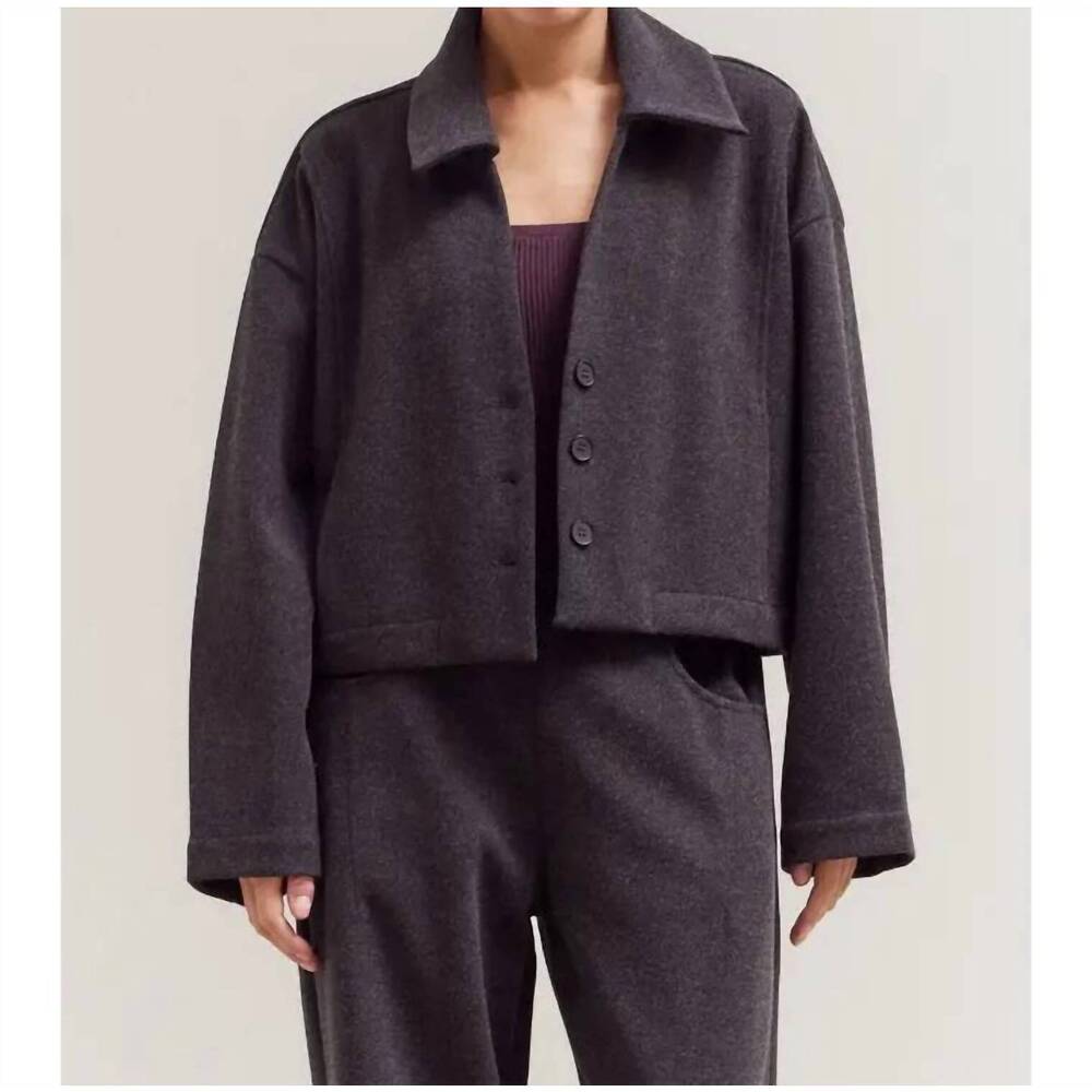 NEW GRADE & GATHER bella crop wool collar jacket in coal